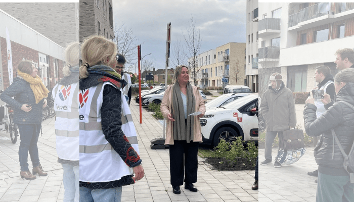 Schepen van buurtwerk en gelijke kansen Lothe Ramakers opent het nieuwe, tijdelijke Hoppinpunt in de wijk Casablanca in Kessel-Lo. 